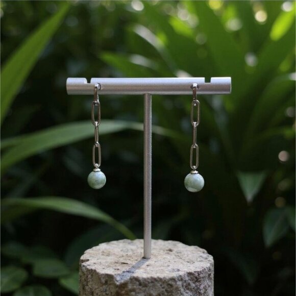 Dynasty ✦ Certified Jade Swirl Drops ✦ 925 Silver Marquise Earrings Green NWT - Picture 3 of 12